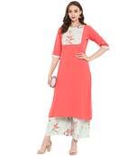 Peach Color Digital Print Straight crepe Kurta