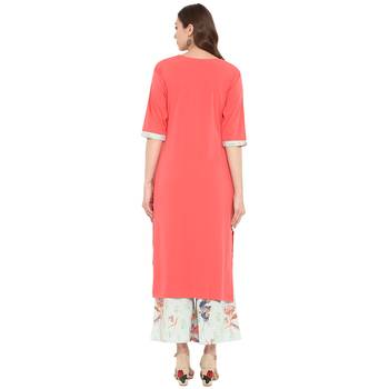 Peach Color Digital Print Straight crepe Kurta 3