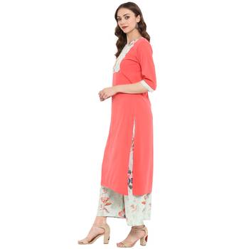 Peach Color Digital Print Straight crepe Kurta 4