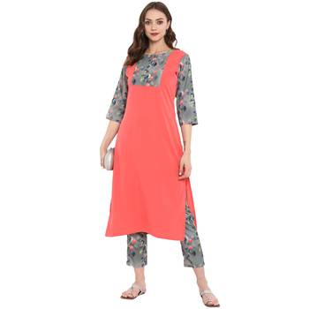 Peach Color Digital Print Straight crepe Kurta 1