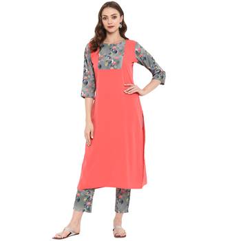 Peach Color Digital Print Straight crepe Kurta 2