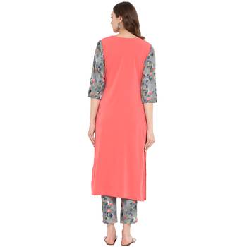 Peach Color Digital Print Straight crepe Kurta 3