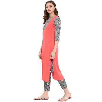 Peach Color Digital Print Straight crepe Kurta 4