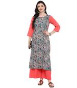 Grey Color Digital Print Straight crepe Kurta