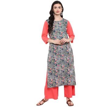 Grey Color Digital Print Straight crepe Kurta 2