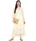 Cr  me Color Foil Print Straight Chanderi Kurta