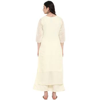 Cr  me Color Foil Print Straight Chanderi Kurta 3