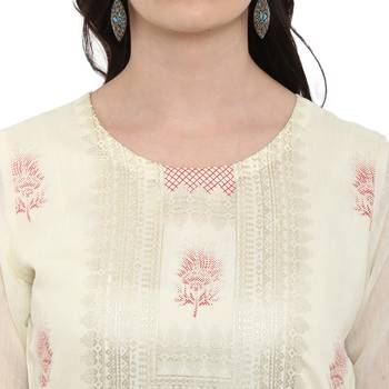 Cr  me Color Foil Print Straight Chanderi Kurta 5