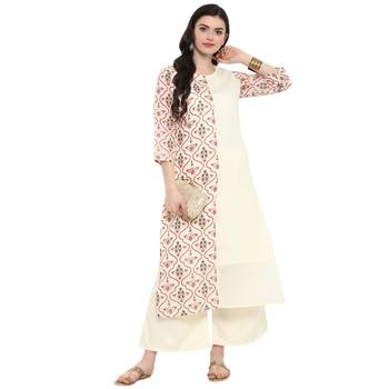 Cr  me Color Foil Print Straight Chanderi Kurta 1