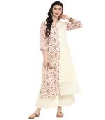 Cr  me Color Foil Print Straight Chanderi Kurta