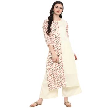 Cr  me Color Foil Print Straight Chanderi Kurta 2