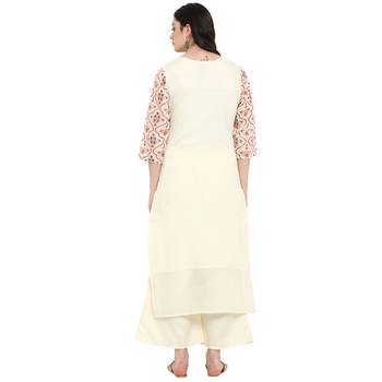 Cr  me Color Foil Print Straight Chanderi Kurta 3
