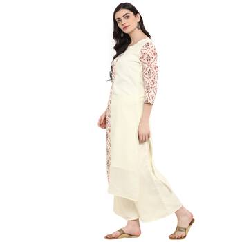 Cr  me Color Foil Print Straight Chanderi Kurta 4