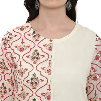 Cr  me Color Foil Print Straight Chanderi Kurta 5