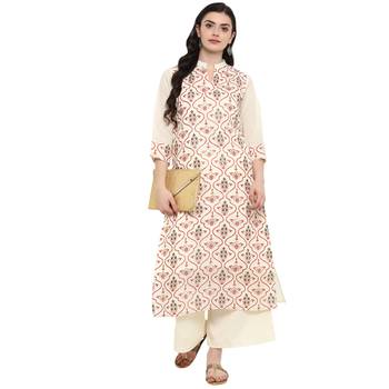 Cr  me Color Foil Print Straight Chanderi Kurta 1