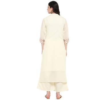 Cr  me Color Foil Print Straight Chanderi Kurta 3