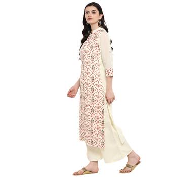 Cr  me Color Foil Print Straight Chanderi Kurta 4