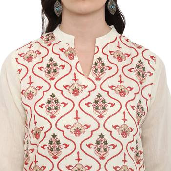 Cr  me Color Foil Print Straight Chanderi Kurta 5