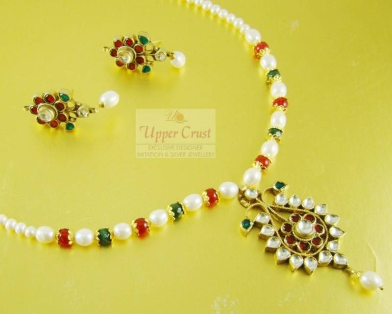 Red Green Pearl Handmade Necklace Pendant Jewellery