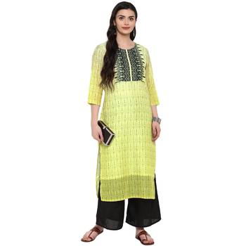 Yellow Color Digital Print Straight Chanderi Kurta 1