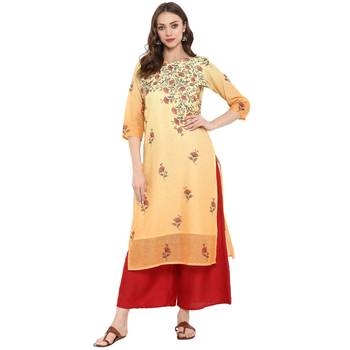 Orange Color Digital Print Straight Chanderi Kurta 1