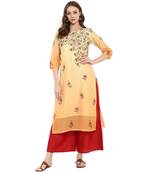 Orange Color Digital Print Straight Chanderi Kurta