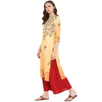 Orange Color Digital Print Straight Chanderi Kurta 4