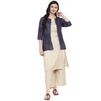 Beige Color Digital Print Straight polySilk Kurta 1