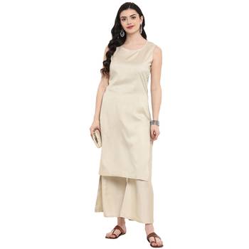 Beige Color Digital Print Straight polySilk Kurta 2