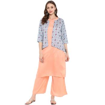 Peach Color Digital Print Straight polySilk Kurta 1