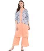 Peach Color Digital Print Straight polySilk Kurta