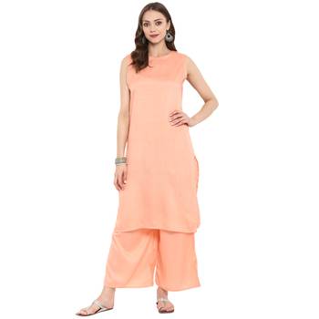 Peach Color Digital Print Straight polySilk Kurta 2