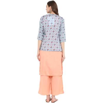 Peach Color Digital Print Straight polySilk Kurta 3