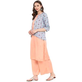 Peach Color Digital Print Straight polySilk Kurta 4