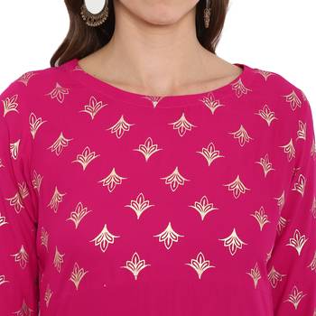 Pink Color Foil Print straight Rayon Kurta Palazzo Set 5