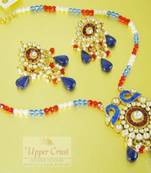 Blue N Red Pearl Kundan Pendant Necklace Jewellery