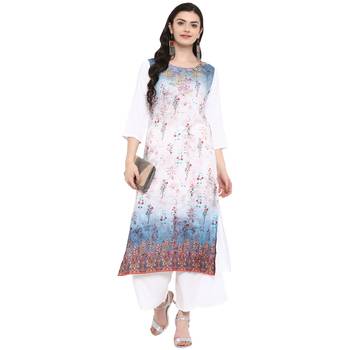 White Color Digital Print straight Rayon Kurta Palazzo Set 1