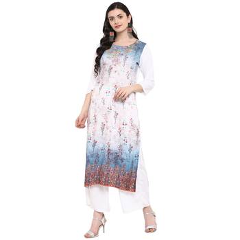 White Color Digital Print straight Rayon Kurta Palazzo Set 2