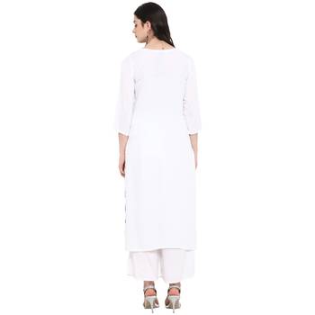 White Color Digital Print straight Rayon Kurta Palazzo Set 3