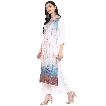 White Color Digital Print straight Rayon Kurta Palazzo Set 4