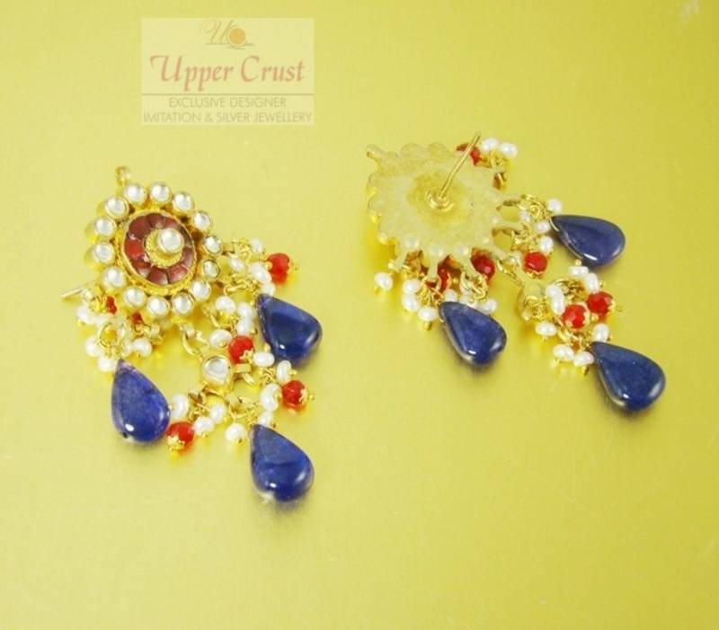 Blue N Red Pearl Kundan Pendant Necklace Jewellery