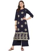 Blue Color Foil Print Straight crepe Kurta Palazzo set