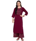 Pink Color Foil Print Straight crepe Kurta Palazzo set