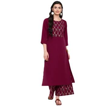 Pink Color Foil Print Straight crepe Kurta Palazzo set 2