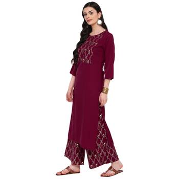 Pink Color Foil Print Straight crepe Kurta Palazzo set 4