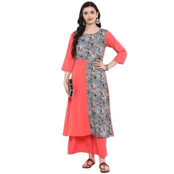 Peach Color Digital Print Flared crepe Kurta Palazzo set 1