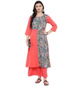 Peach Color Digital Print Flared crepe Kurta Palazzo set