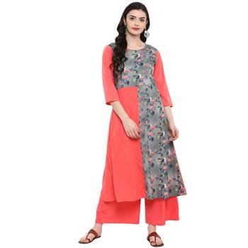 Peach Color Digital Print Flared crepe Kurta Palazzo set 2