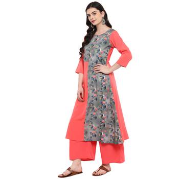 Peach Color Digital Print Flared crepe Kurta Palazzo set 4