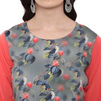 Peach Color Digital Print Flared crepe Kurta Palazzo set 5